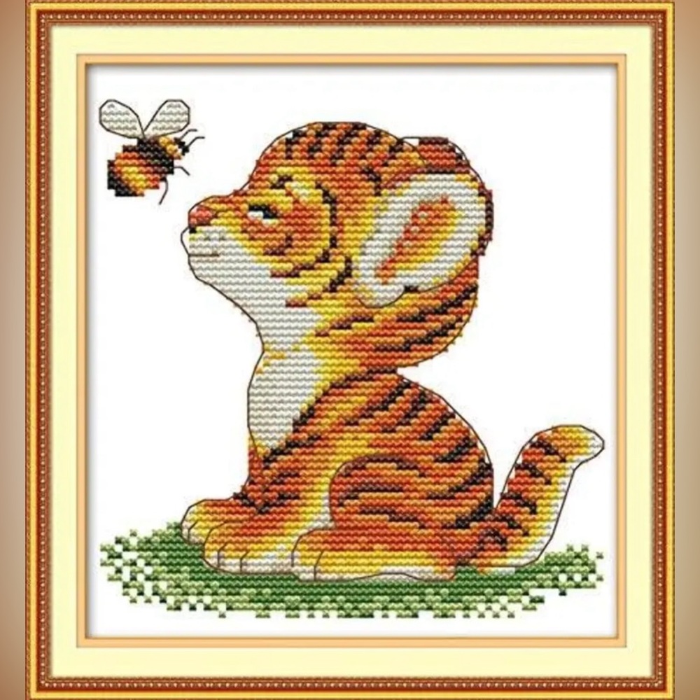 Tiger and Bee Stamped Cross Stitch Kit